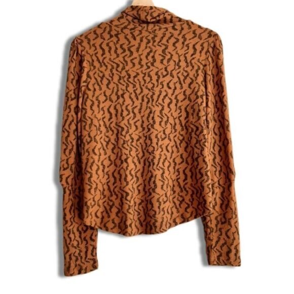 ANTHROPOLOGIE Puff-Sleeved Turtleneck Top Abstract Leopard Print Sz S - Picture 10 of 16